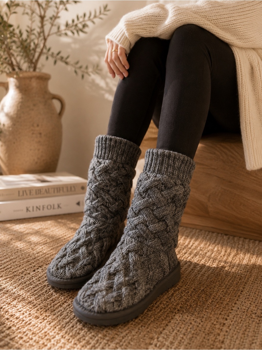 UGG Isla Knit Boots Gray Heathered Charcoal Women’s US 6